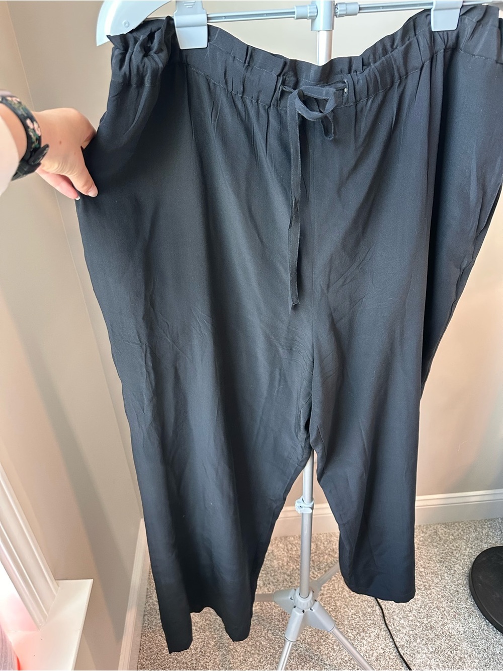 Vintage 1990’s Fu Da 100% Washable Silk Wide Leg Pants 2X Black Drawstring GUC